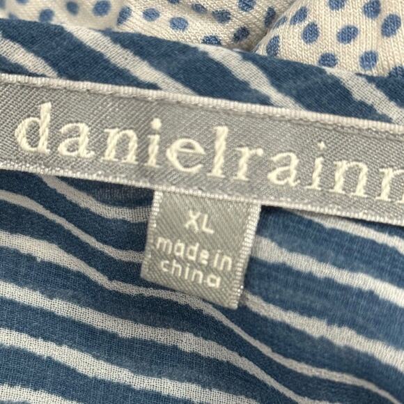 Daniel Rainn Flutter Batwing Short Sleeve Blue Print Top Stretch Knit Shirt XL - Picture 16 of 16